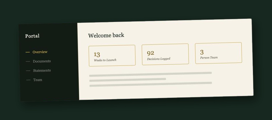 A stylized wireframe of the portal, built for illustration - not the client's real screen hero image for A Client Portal in 13 Weeks