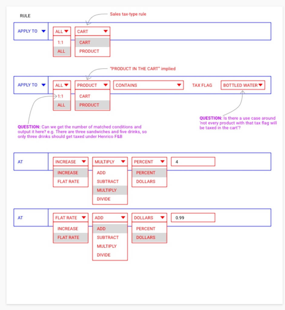 Wireframe iteration example image for Logic Tax Tool